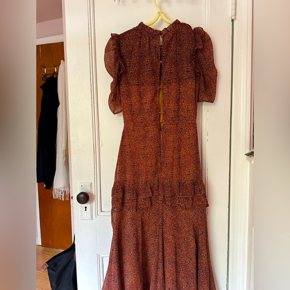 Ruffle Dress In Orange Navy leopard Print - Picture 3 of 5